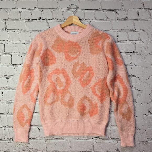 Bianco Blu Italy Mohair Blend Pink Coral Crew Neck Fuzzy Sweater Size Small - Picture 1 of 9